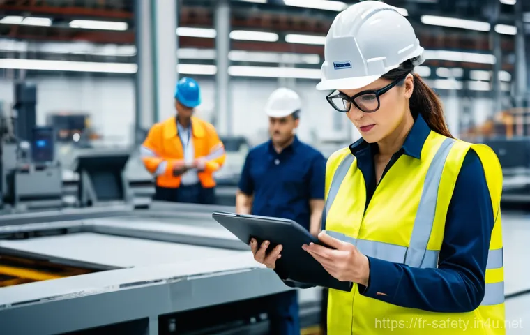 신입 안전관리자를 위한 업무 적응법 - Image Prompt 1: Proactive Risk Assessment in a Modern Industrial Setting**