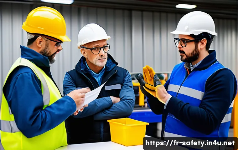 안전관리 직무 면접 질문과 답변 - A modern industrial workplace safety training session in France, featuring a diverse group of adult ...