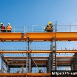 Home 21 산업재해 통계와 대처 방안 - A detailed industrial construction site in France during daytime, showing workers wearing safety hel...