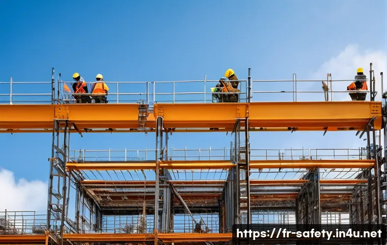 산업재해 통계와 대처 방안 - A detailed industrial construction site in France during daytime, showing workers wearing safety hel...